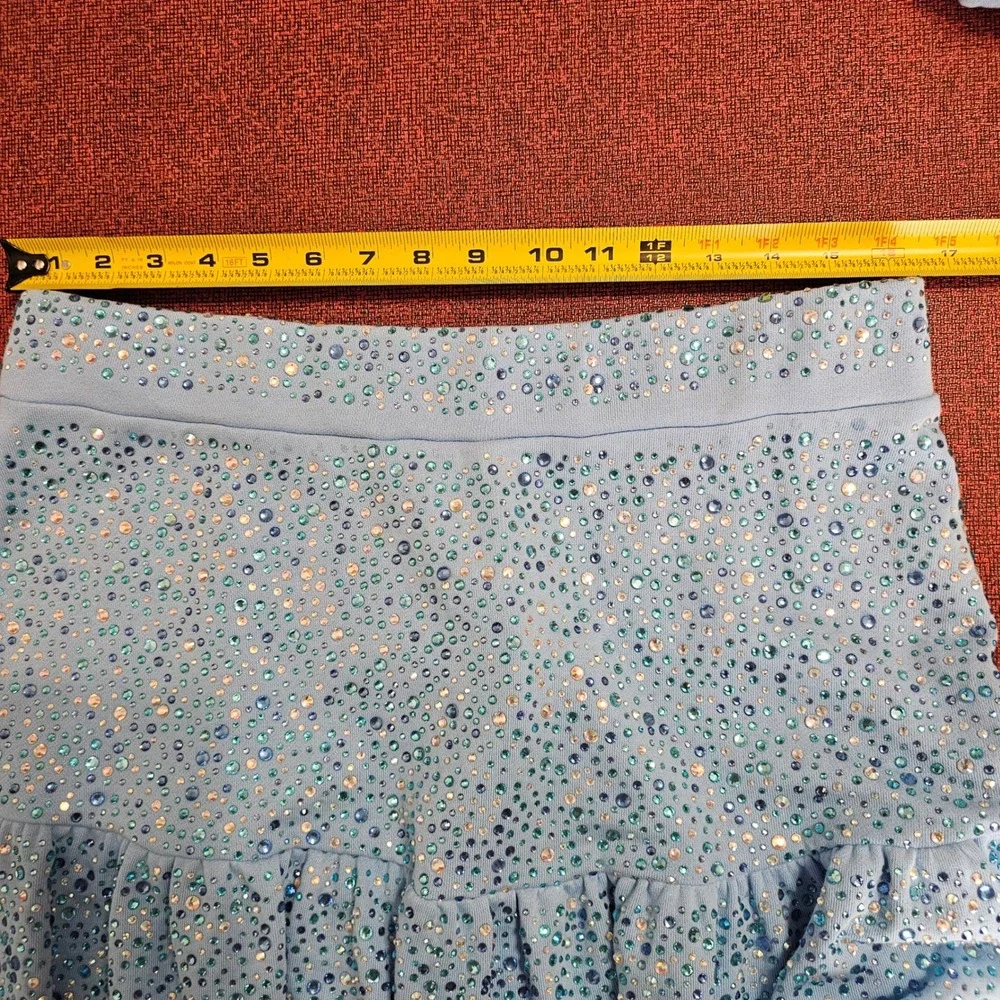 Queen of Sparkles Rhinestone Mini Skirt XL Baby Blue Tiered Ruffle Crystal Party - Picture 5 of 6